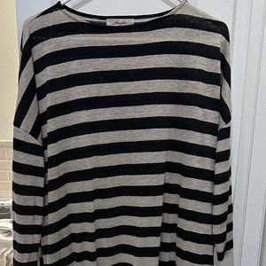 Ichi Antiquites Linen Striped Dress - Black/Cream